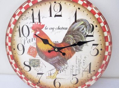 Farmhouse Country Kitchen Vintage Look Wall Picture Rooster Fowl Cock Deco Clock