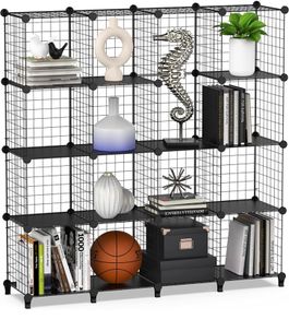 16 Cube Wire Storage Shelves, Multifunctional DIY Wire Fence Wardrobe Closet Cabinet Bookcase Bookshelf Perfect for Office/Livingroom/kitchen/Bathroom (FREE POSTAGE)