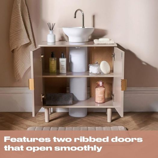 Under Sink Bathroom Cabinet, Free Standing Wooden Under Basin Unit Cupboard Storage Cabinet with 2 Doors & Shelf Bathroom Sink Cabinet with Feet, Taupe
