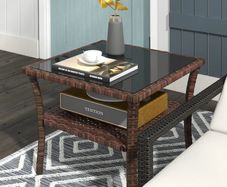 Two-tier PE Rattan Square Coffee Table - Brown
