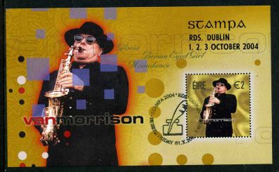2004 Ireland Stampa Public Souvenir Van Morrison Commemorative Stamp Miniature Sheet Overprinted for Stampa Used with show Cancel (Shamrock) 1st October 2004
