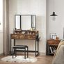 Industrial Dressing Table with Folding Mirror and Stool Vintage Brown Black Image 2