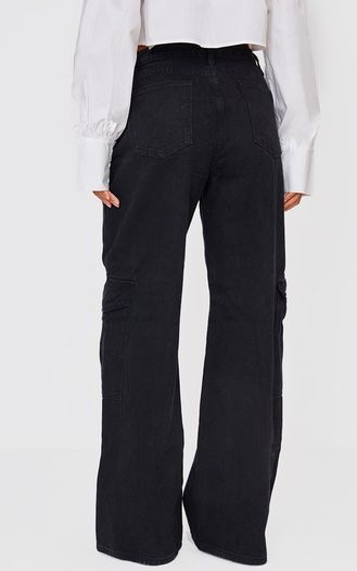 PLT Washed Black Cargo Side Pocket Wide Leg Jeans Size 10!