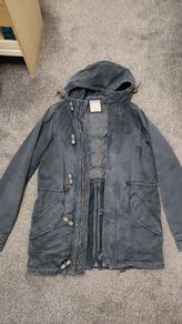 pull and bear men faded navy blue small but long jacket