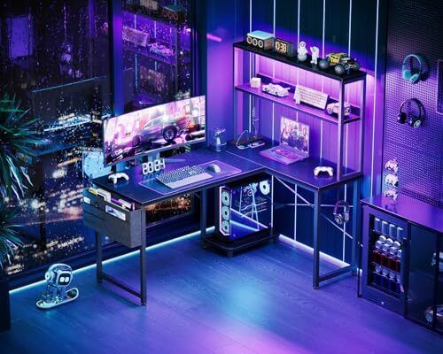 L Shaped Gaming Desk with LED Lights