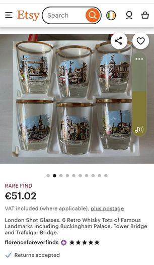Cool Set of Six Vintage Retro Tourist-Ware Souvenir Shot Glasses with London Scenes, Made by Clandril, Circa 1950