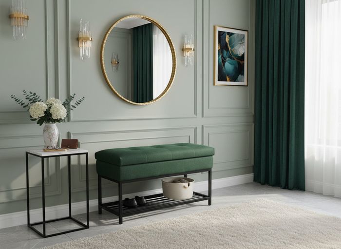 Emerald Vault Storage Ottoman  Bottle Green Velvet with Hidden Compartment