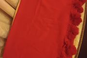Red Cashmere Mix Pashmina/Shawl with Rabbit Fur Pom Poms BNWOT