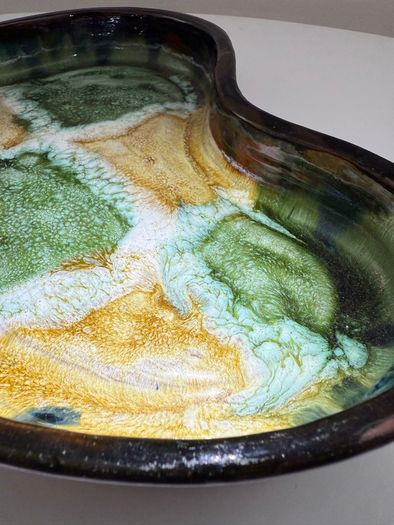 Large Signed Rosso Pottery Studio Dish