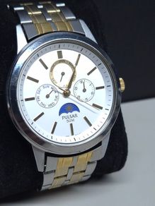 Pulsar Moonphase Style Watch Two Tone Bracelet Working