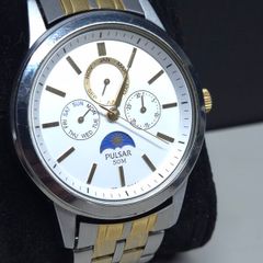 Pulsar Moonphase Style Watch Two Tone Bracelet Working