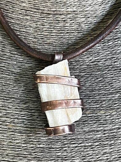 Raw Pennsylvanian Quartz Bound in Copper on Leather necklace