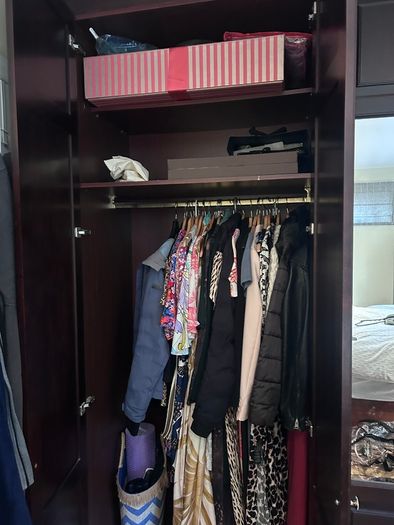 Large Fitted Wardrobe  Dark Wood with Mirrored Doors ono