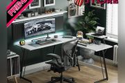 MASSIVE SALE  L Shaped Desk, 130 cm Computer Corner Desk, Gaming Desk with Monitor Stand, Home Office Study Writing Workstation, Space-Saving (FREE SHIPPING)