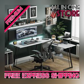 MASSIVE SALE  L Shaped Desk, 130 cm Computer Corner Desk, Gaming Desk with Monitor Stand, Home Office Study Writing Workstation, Space-Saving (FREE SHIPPING)