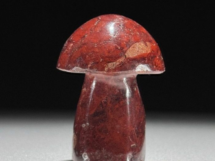 3 Hand-Carved Red Jasper Mushroom Sculptures - Natural Stone