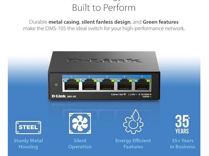 D-Link 5-Port 2.5G Multi Gigabit Unmanaged Gaming Network Switch (metal housing)
