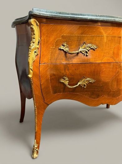 Louis XV Style Bombe Chest of Drawers with Green Marble Top