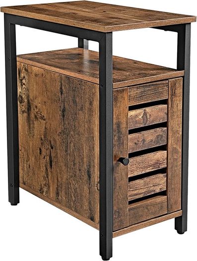 Side Table, Multipurpose Storage Cabinet with 2 Shelves, Adjustable Shelf, Steel Frame, 30 x 50 x 60 cm, Living Room Office, Industrial Style, Rustic Brown