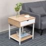 Side End Table, Nightstand, Bedside Table with Drawer and Storage Shelves, Sofa Table for Living Room, Bedroom, Accent Furniture, Easy Assembly, Oak White Image 2