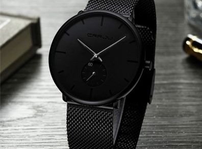 Men's  black ultra thin luxury wrist watch