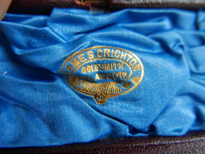 Antique Sterling Silver Christening Spoon by James Crichton & Sons of Glasgow, presented in its Original Velvet-lined Box. with original handwritten note from Glasgow dated October 4, 1886.