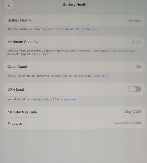 Apple iPad Pro 13" M4 (A2925) 256GB 2024 - Space Black, WiFi maximum capacity 100% cycle count 132