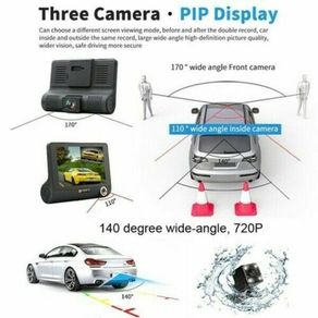 High Quality  4'' Car DVR Dash Camera Video Cam Recorder 1080P Full HD 3 Lens Front and Rear View