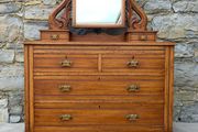 Late Victorian Oak Dressing Chest With Mirror.