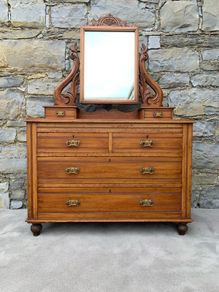 Late Victorian Oak Dressing Chest With Mirror.