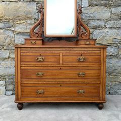 Late Victorian Oak Dressing Chest With Mirror.