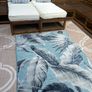 New 115cm x 170cm raised pile leaf tropical outdoor/indoor rug in distressed blue, grey and navy Image 8