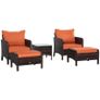 5 Pieces PE Rattan Garden Furniture Set - With 10cm Thick Padded Cushions, Wicker Weave Outdoor Seating Chairs Including 2 Armchairs, 2 Stools, and Glass Top Table, Brown Image 5