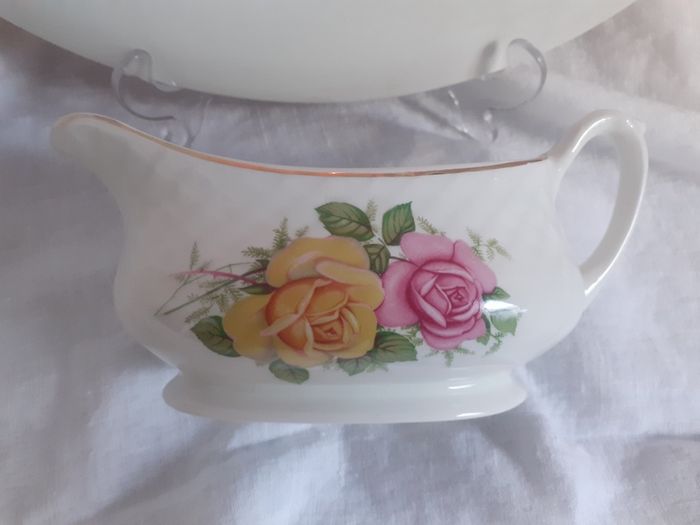 Staffordshire Floral Serving Plate  & Sauce  / Gravy Boat.