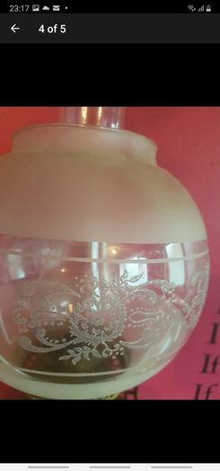 Victorian Brass Oil Lamp, Etched Globe Shade, 2 Ft Tall