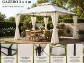 3 x 4m Metal Garden Gazebo with Side Curtains Water-Repellent UV50+ Outdoor Gazebo