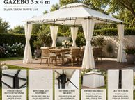 main image for ad 3 x 4m Metal Garden Gazebo with Side Curtains Water-Repellent UV50+ Outdoor Gazebo
