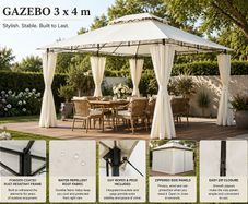 3 x 4m Metal Garden Gazebo with Side Curtains Water-Repellent UV50+ Outdoor Gazebo