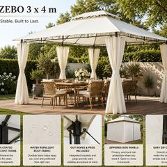 3 x 4m Metal Garden Gazebo with Side Curtains Water-Repellent UV50+ Outdoor Gazebo