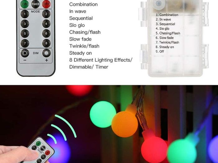 Globe String Lights Battery Powered 0.6W 10M 80LEDs Outdoor Fairy Lights Multi-Color 8 Modes Waterproof with Remote Control for Party Living Room Bedroom Patio Garden