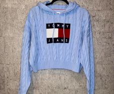 Tommy Hilfiger Blue Cable Knit Jumper Hoodie Size M