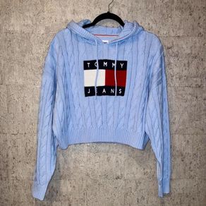 Tommy Hilfiger Blue Cable Knit Jumper Hoodie Size M