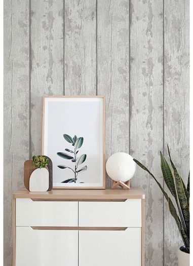 Grey Washed Wood Wallpaper - Panel Effect - Natural Weathered - Photographic Style - Realistic