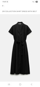 Zara black shirt midi dress with belt.