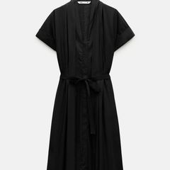 Zara black shirt midi dress with belt.