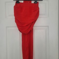 red strapless top with sheer scarf