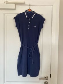 Fred Perry Originals cotton retro tennis dress in navy and white
