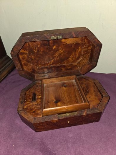 Vintage hand made Thuya Burl Wood Jewellery Box