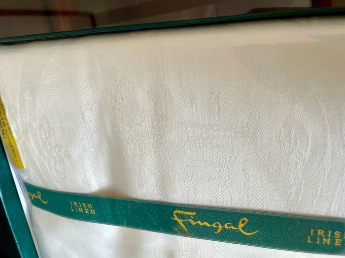 Boxed Vintage Irish Linen Damask Tablecloth Antique White