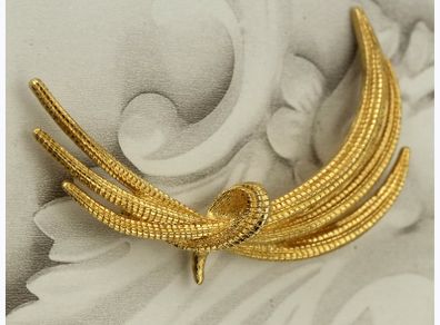 Monet Vintage Brooch Textured Gold Tone Elegant Design Signed